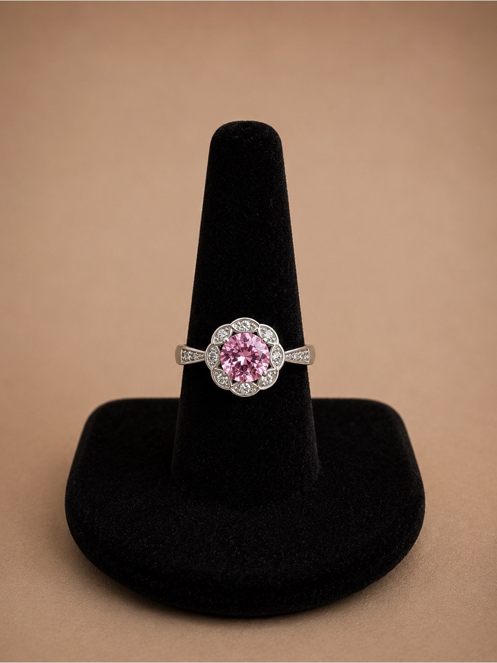 Pink Centerstone Floral Halo Ring - Women's Costume Jewelry Ring Size 7.25 New